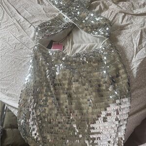 PrettyLittleThing Silver Sequin Asymmetrical Dress